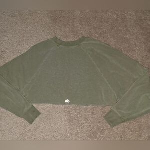 ALO Yoga Double Take Cropped Sweatshirt Olive Green XS